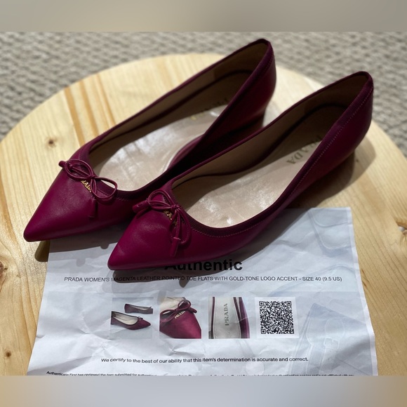 PRADA  CALZATURE DONNA BALLERINAS BALLET PINK LEATHER FLATS Size 40(9.5) - Picture 1 of 6